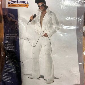 Elvis White jumpsuit Costume with Jeweled Details belt great quality